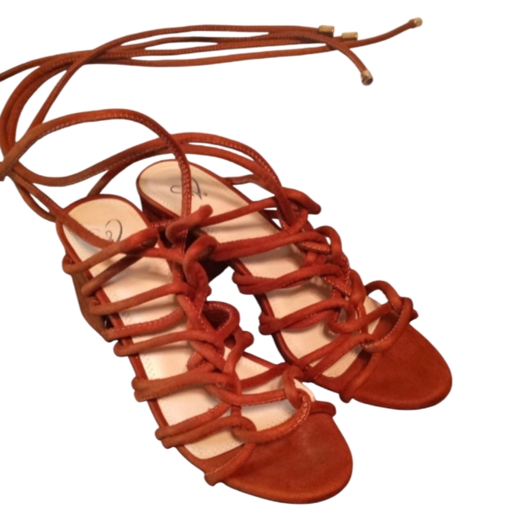 Suede Gladiator Sandals Open-Toe Lace-up Strappy Brown Shoes Women Size 7.5